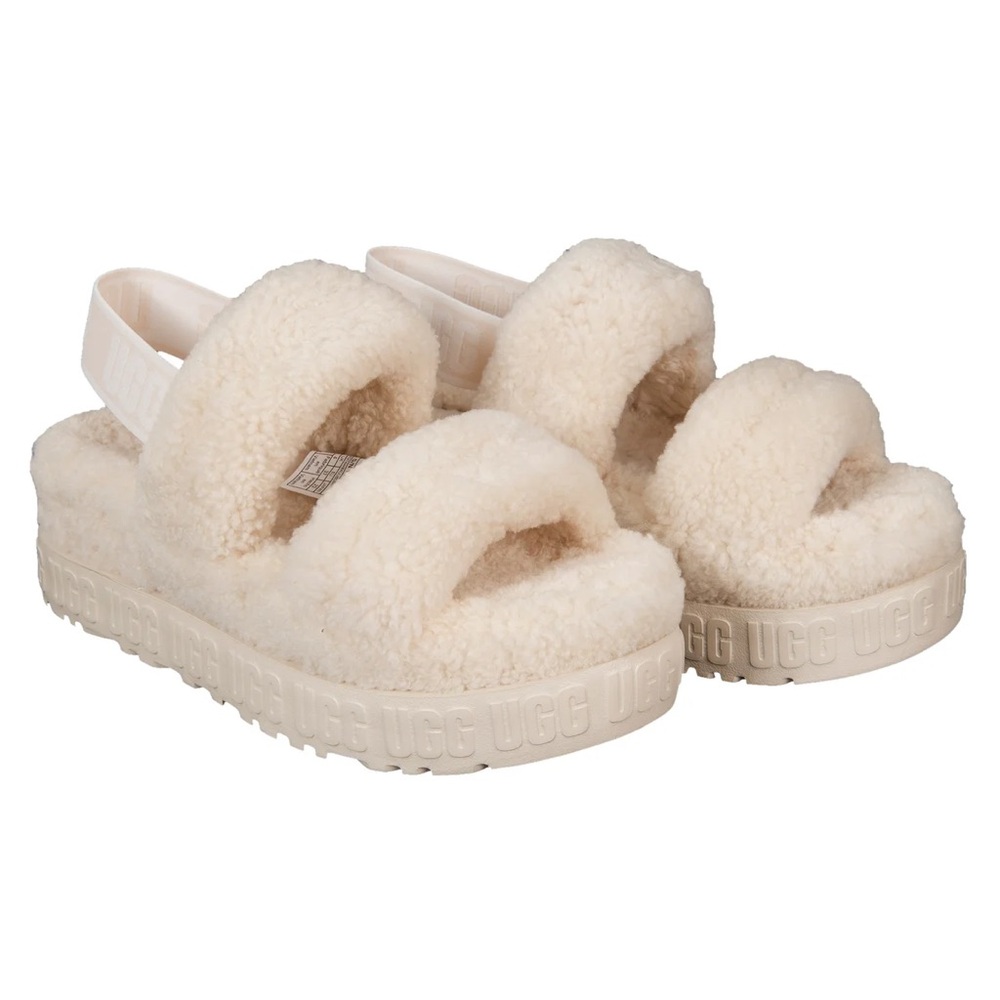 Ugg Oh Flufitta Platform Sheepskin Sandals Slippers Natural Off White